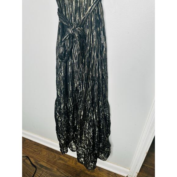 BA&SH Black Gold Metallic V-Neckline Nixon Short Sleeve Maxi Dress Size US 6 - Picture 9 of 16